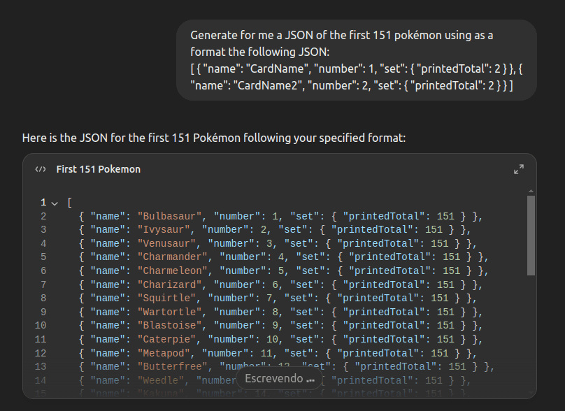 ChatGPT JSON example